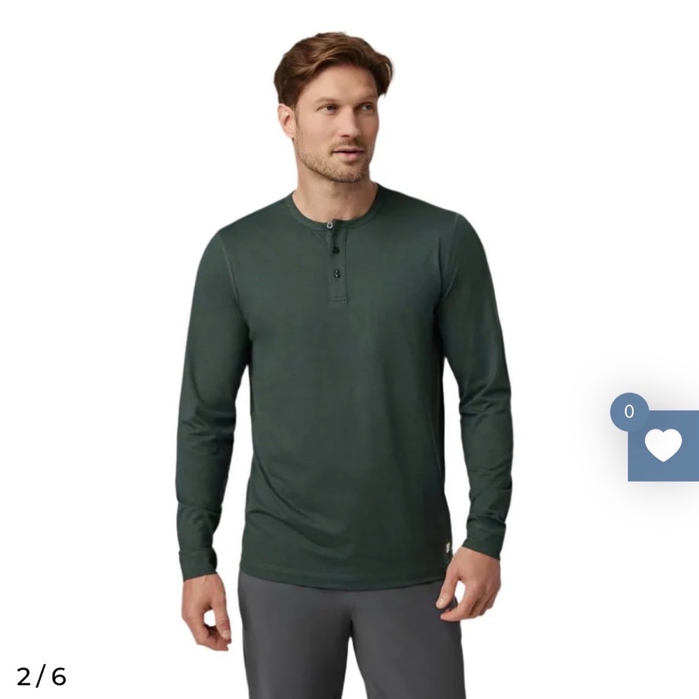 Vuori Long Sleeve Ease Performance Henley (Aspen Heather)